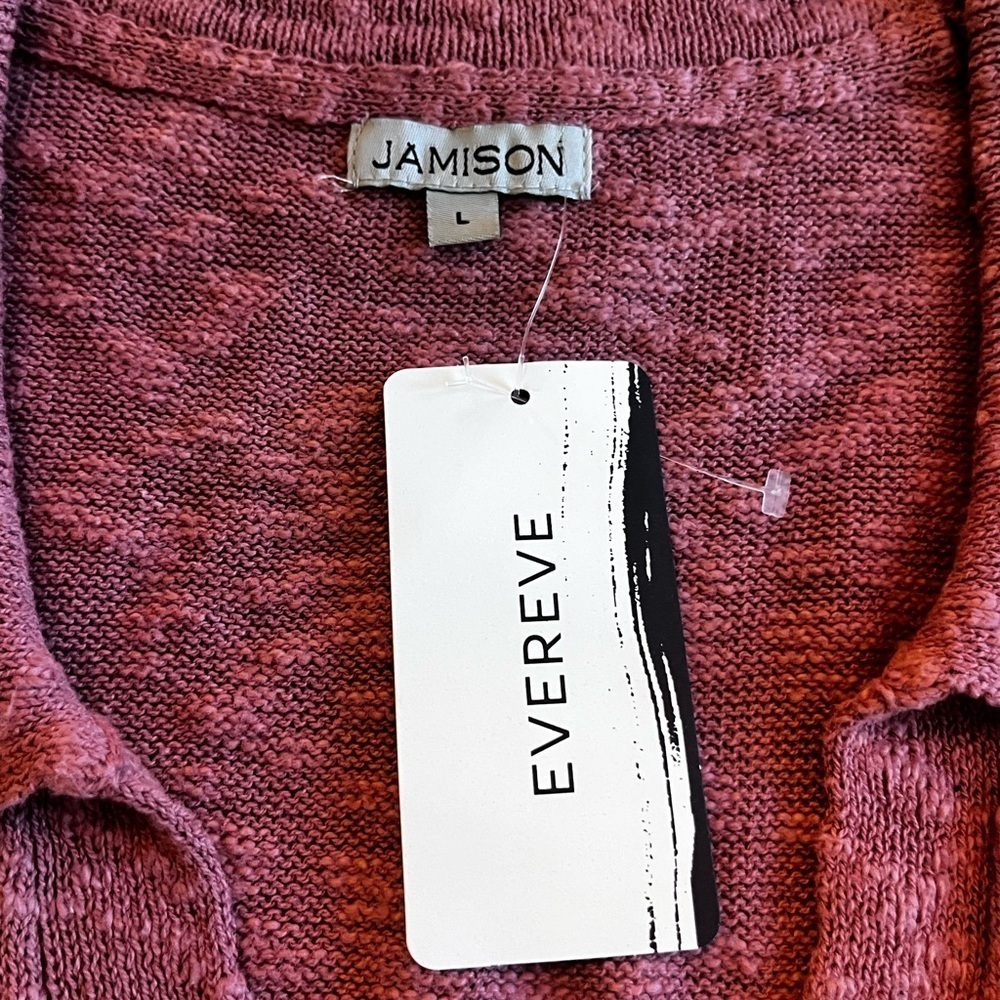 Evereve Jamison women’s pink Becca collar polo pullover top knit split V-neck L - Picture 7 of 11